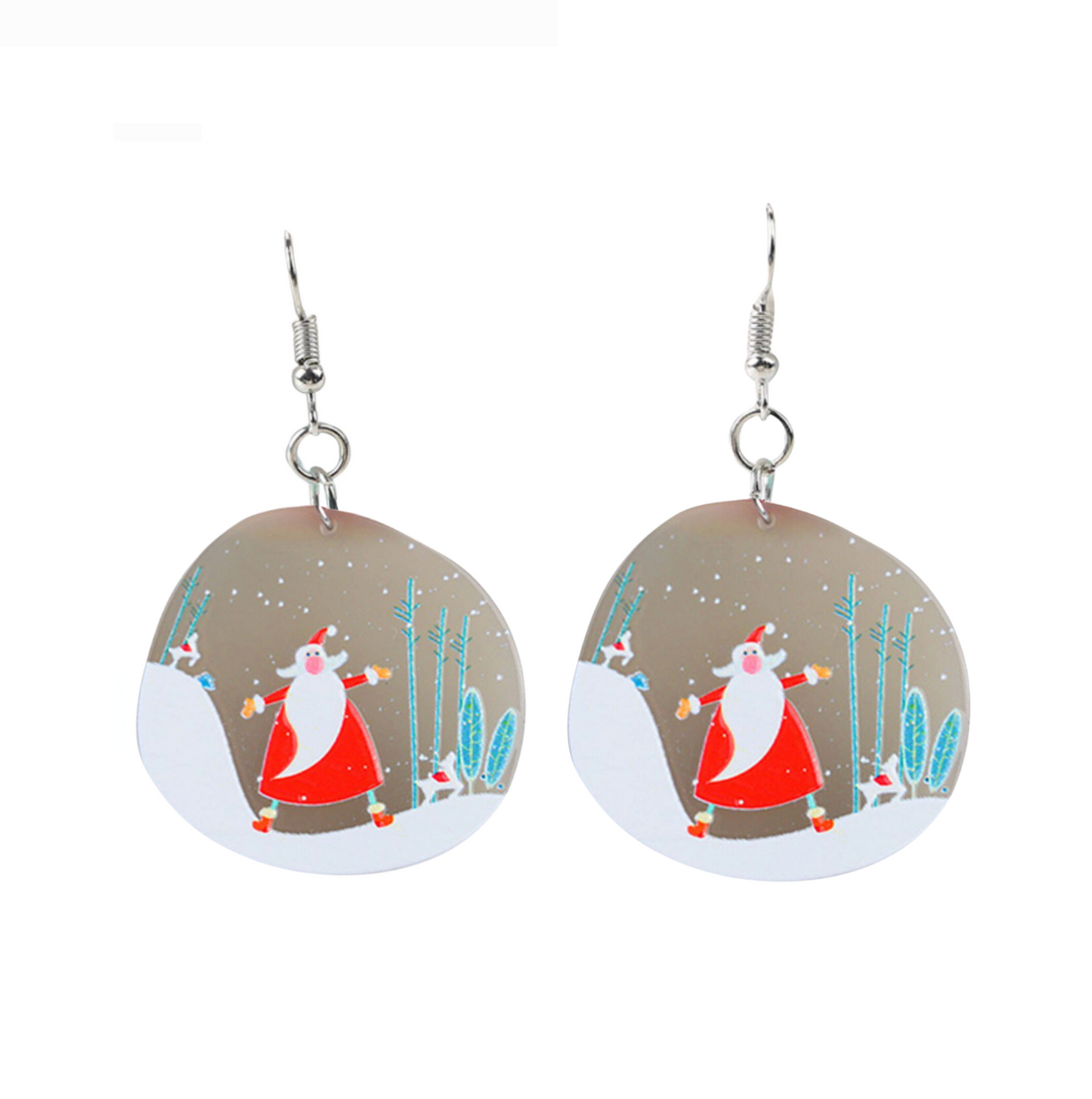 Happy Santa & Wintery Outdoors Circular Drop Earrings