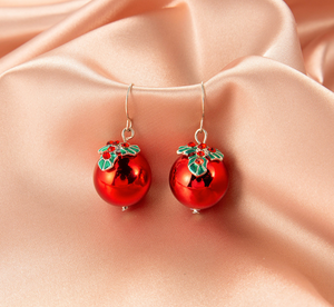 Red Christmas Ornament & Holly Drop Earrings