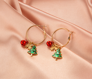 Goldtone Charmed Hoop Christmas Earrings