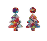Multi Colored Marbled Christmas Tree Earrings