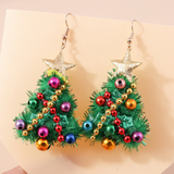 Green & Multi Colored Decorated Christmas Tree Drop Earrings