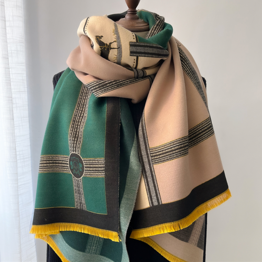 Striped Horse Fringe-Trimmed Scarf