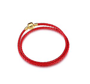 Red Leather Braided & Goldtone Charm Bracelet