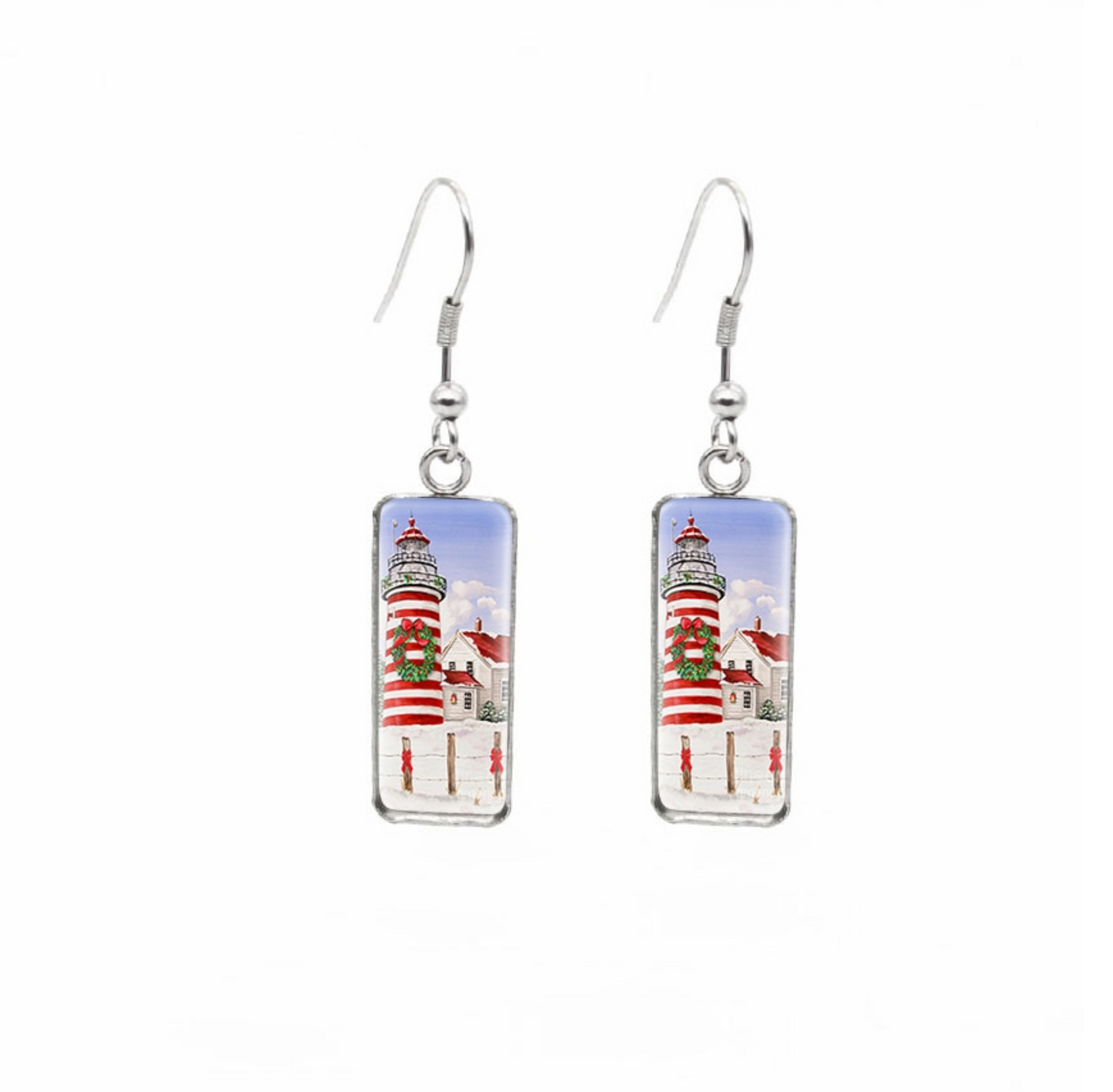 Winter & Christmas Themed Rectangular Drop Earrings