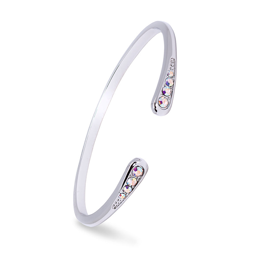 Silvertone Aurora Borealis Pave Bangle With Swarovski Crystals