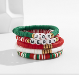 Red, White & Green Joy & Merry Beaded Bracelet Set