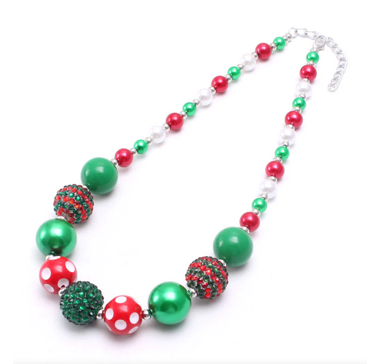 Red & Green Patterned Beaded Necklace