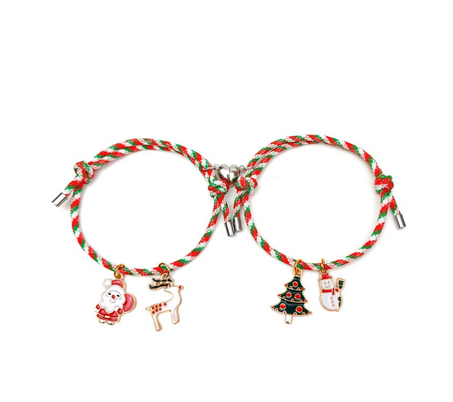 Red & Green Christmas Charmed Set of 2 Magnetic Bracelets