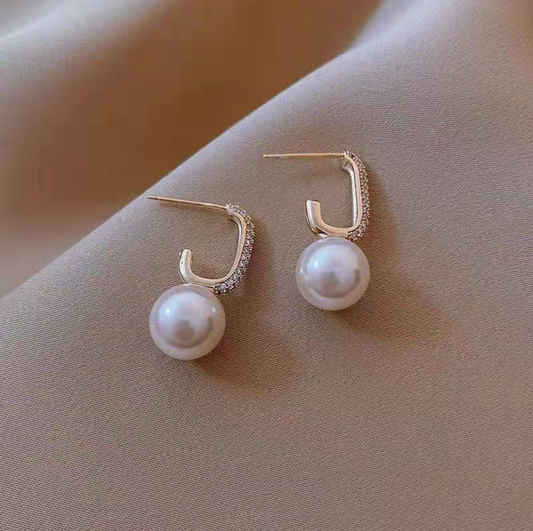 Imitation Pearl & Crystal Pave Earrings
