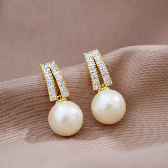 Goldtone And Pearl Double Row Drop Earrings