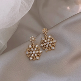 Goldtone & Cz Crystal Ornate Snowflake Drop Earrings