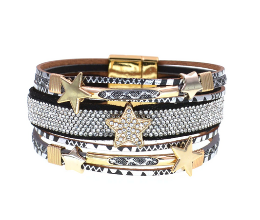 Goldtone Star layered leather bracelet