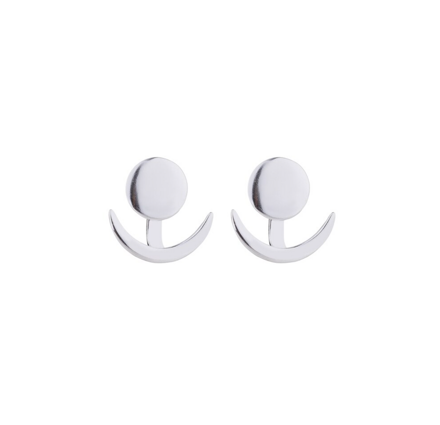 Silvertone Crescent Moon Circular Ear Jackets