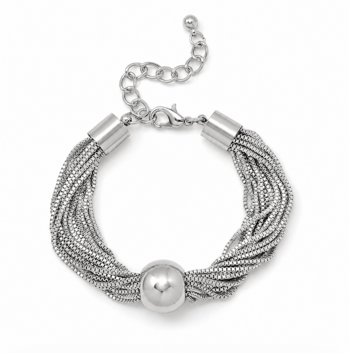 Silvertone Multi Strand And Ball Bracelet