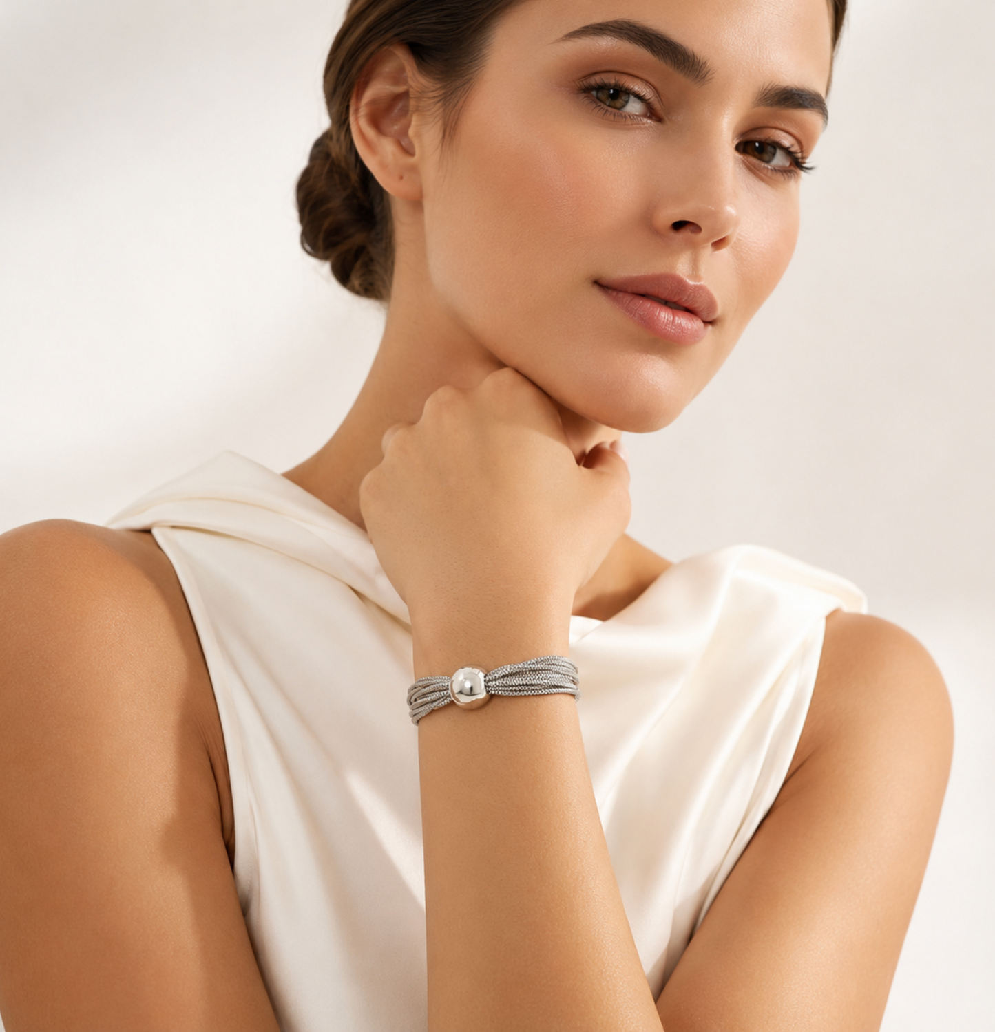 Silvertone Multi Strand And Ball Bracelet