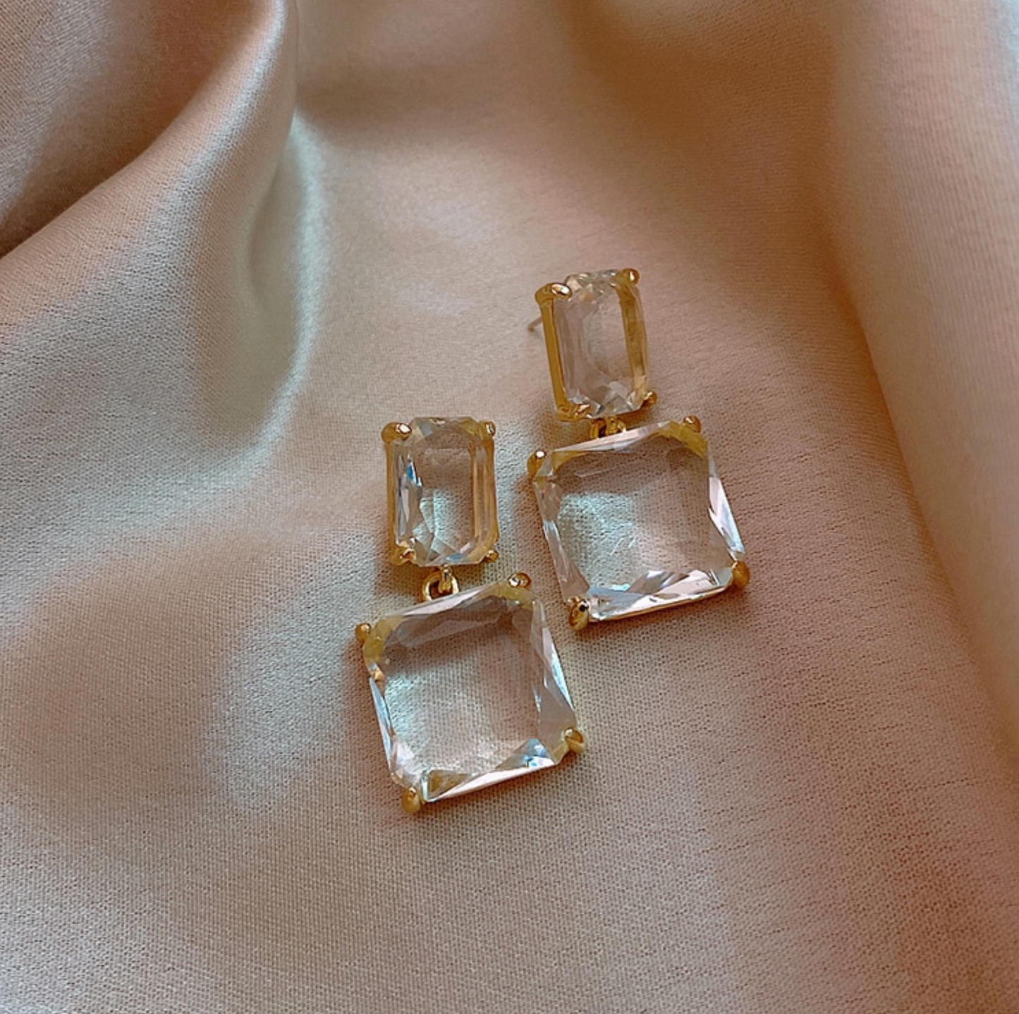 Clear Faceted Princess Cut Stud Earrings