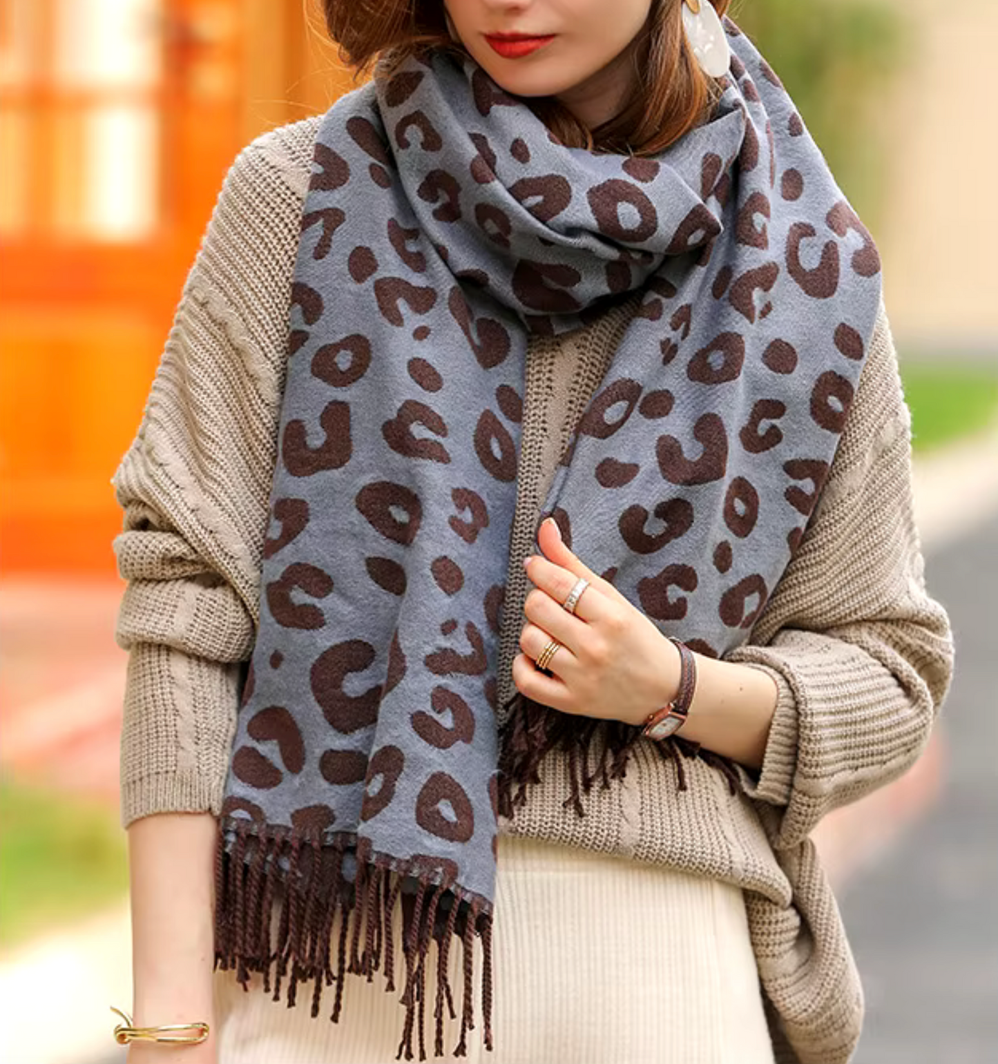 Grey Leopard Scarf