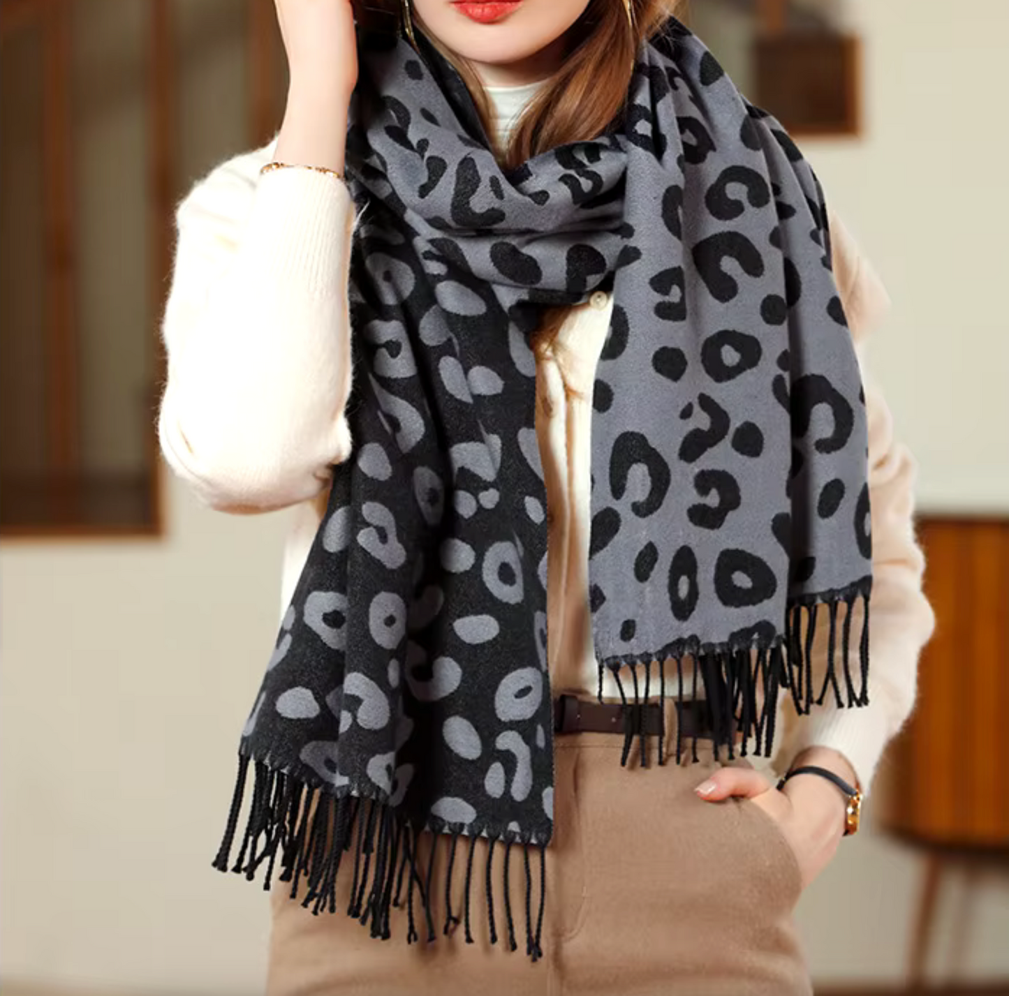 Grey Leopard Scarf