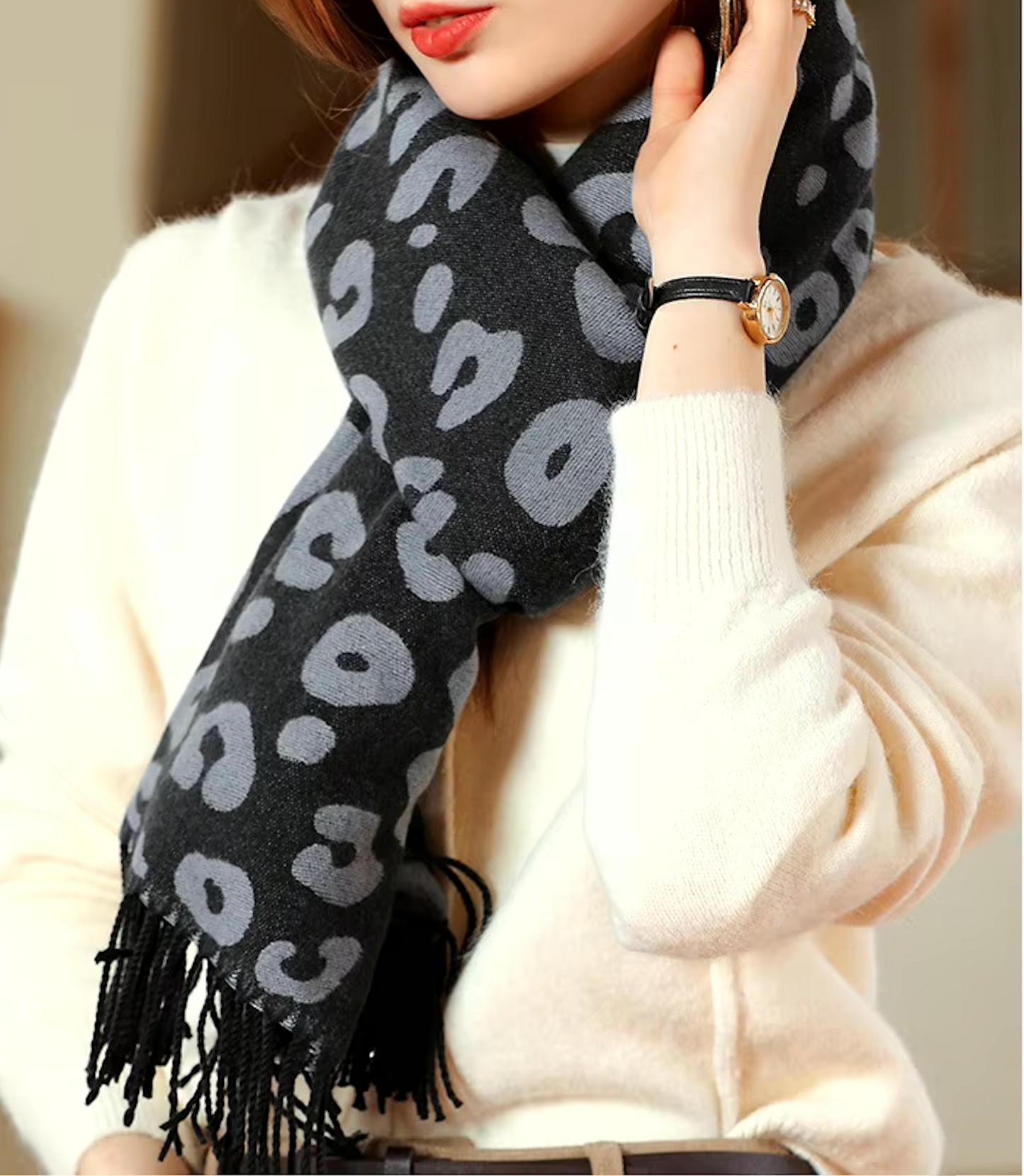 Grey Leopard Scarf