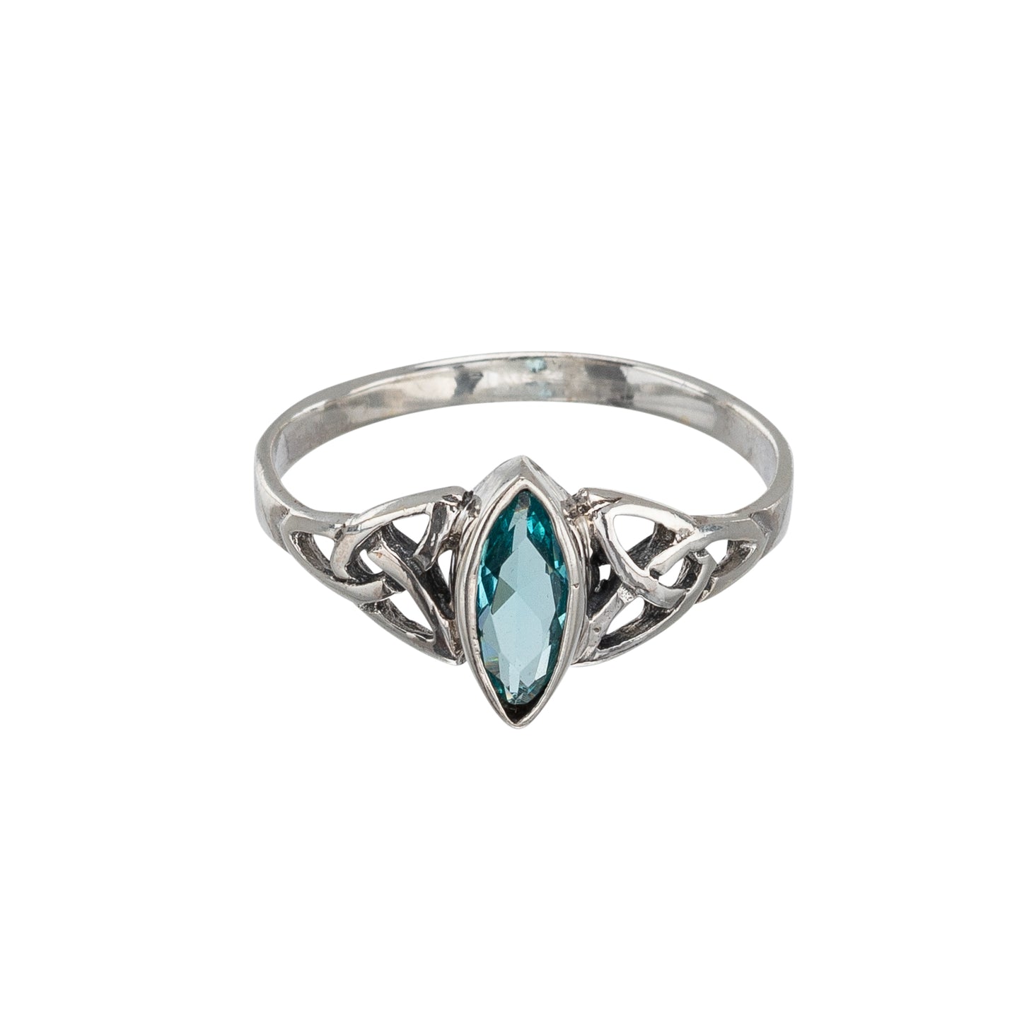 Blue Cubic Zirconia & Sterling Silver Celtic-Style Marquise Ring