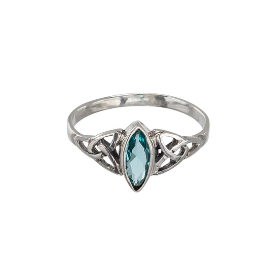 Blue Cubic Zirconia & Sterling Silver Celtic-Style Marquise Ring