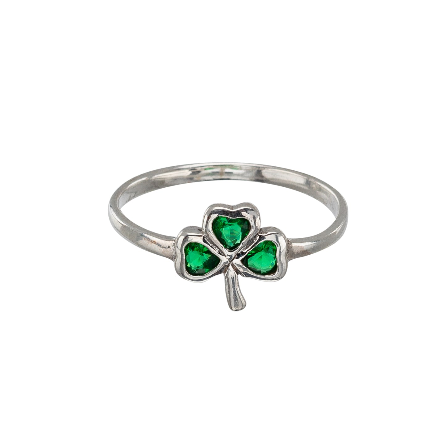 Green Cubic Zirconia & Sterling Silver Shamrock Ring