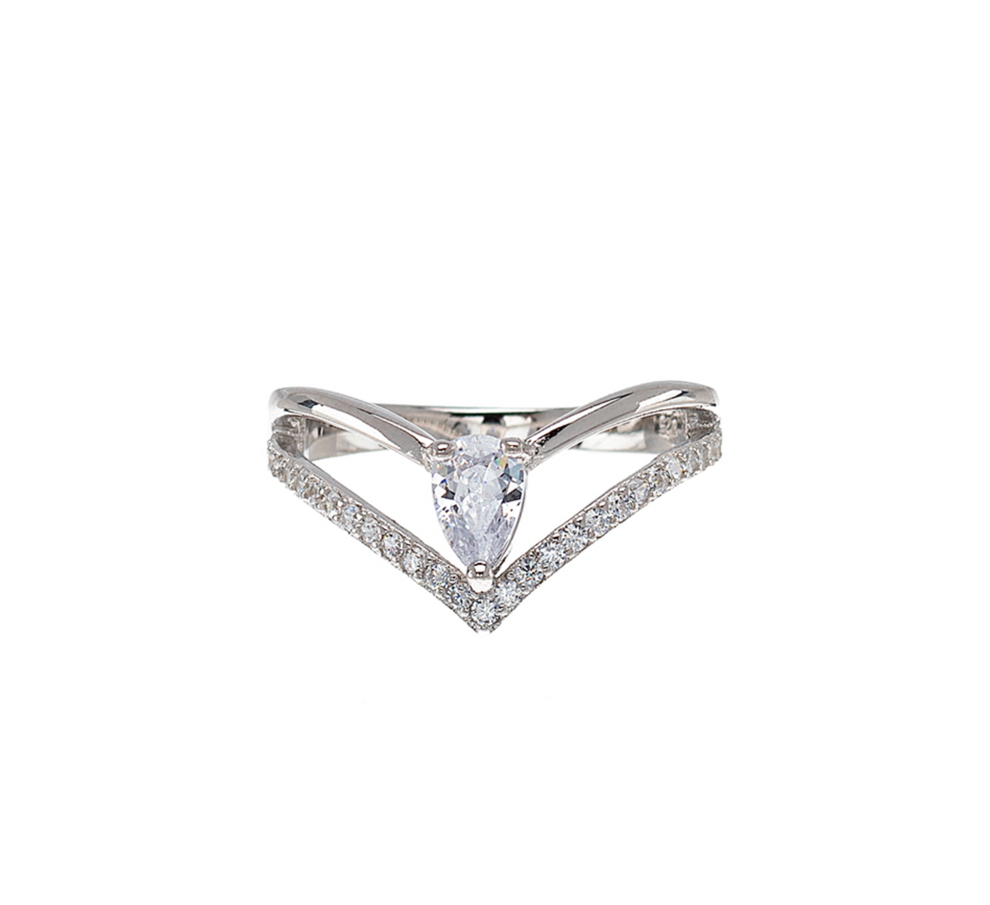 Cubic Zirconia & Sterling Silver Dual Pave Teardrop Ring