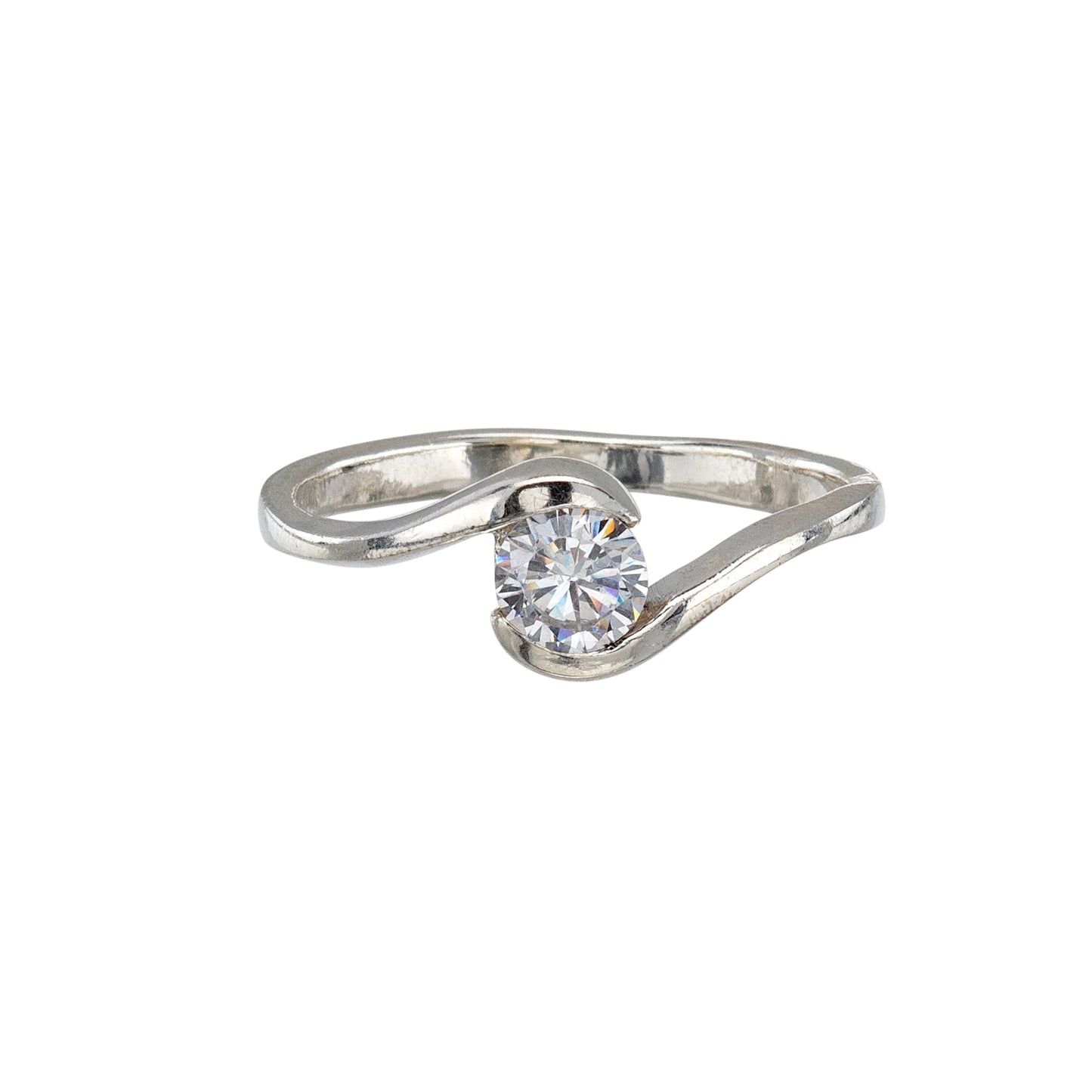 Cubic Zirconia & Sterling Silver Round Solitaire Ring