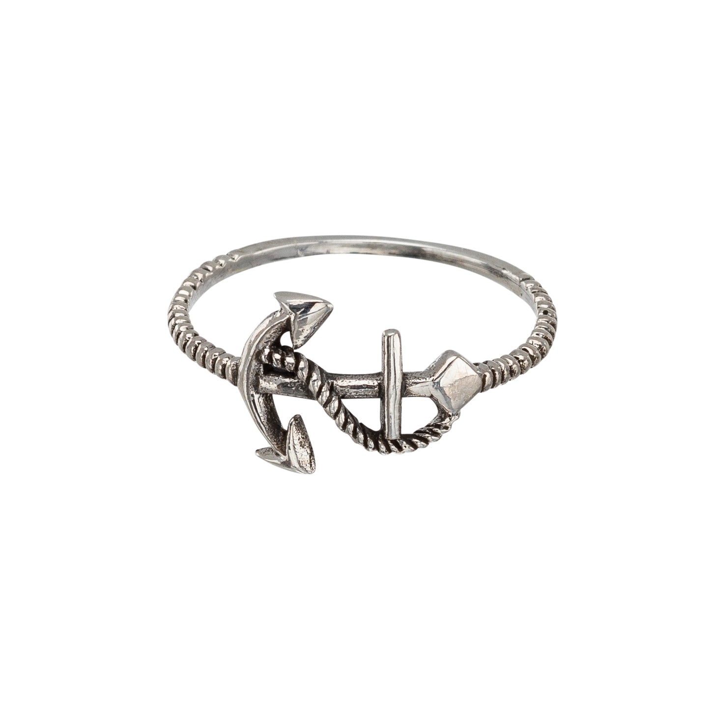 Sterling Silver Oxidized Anchor & Rope Ring