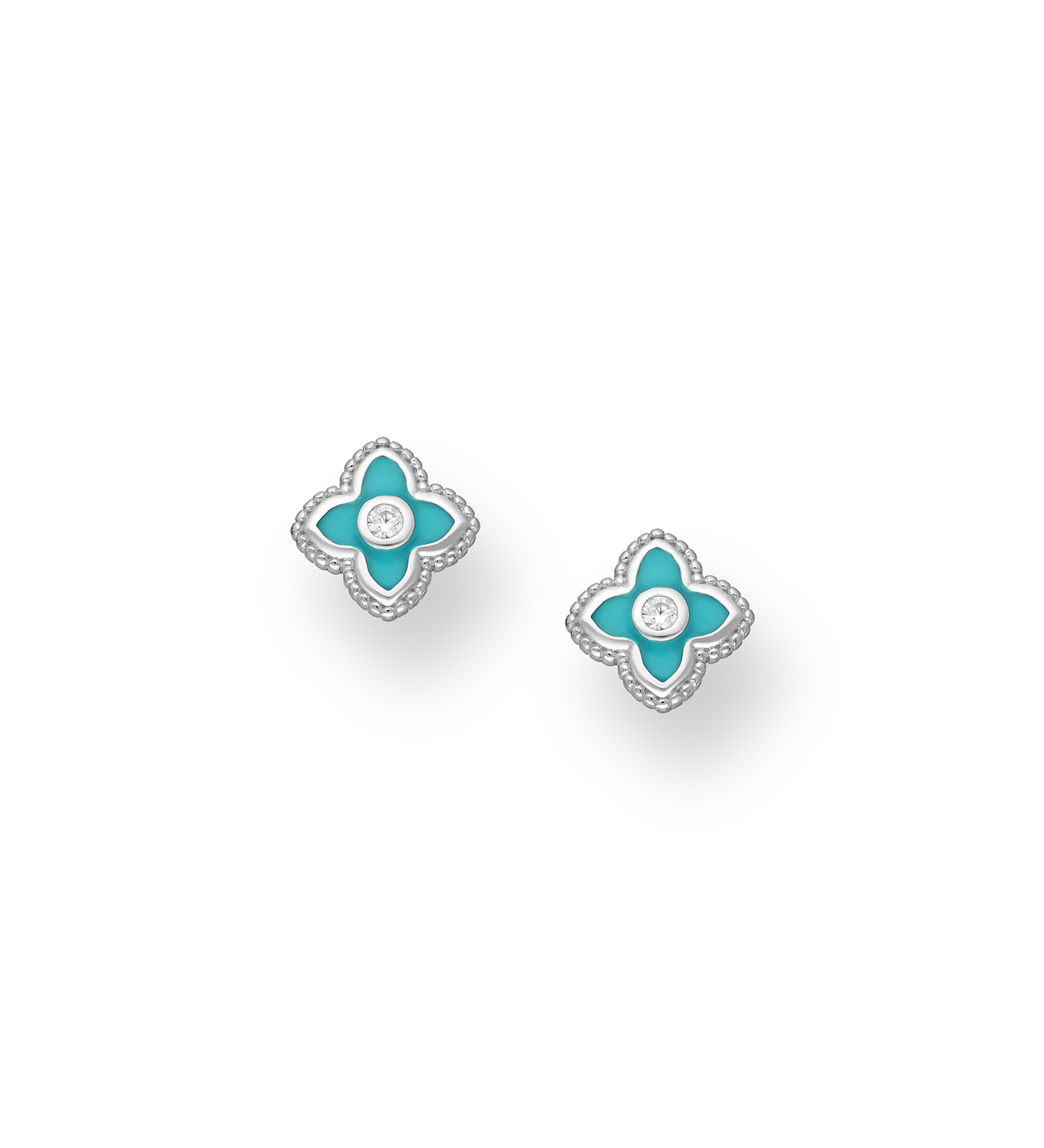 Turquoise Enamel Flower Drop Earrings - Ag Sterling