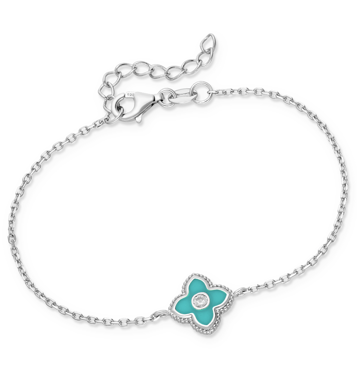 Sterling Silver Rhodium-Plated Enamel Flower Bracelet