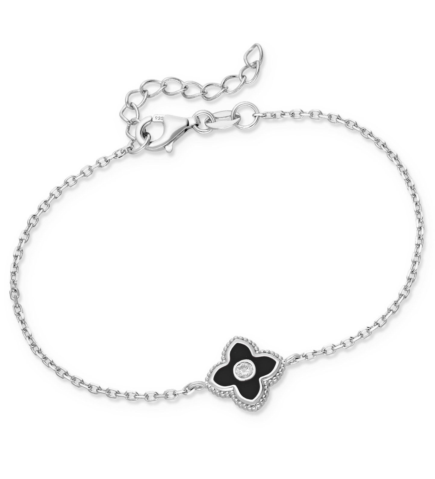 Sterling Silver Rhodium-Plated Enamel Flower Bracelet