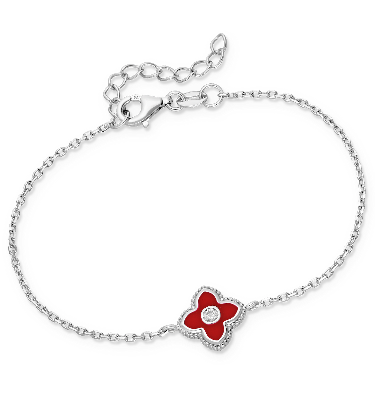 Sterling Silver Rhodium-Plated Enamel Flower Bracelet