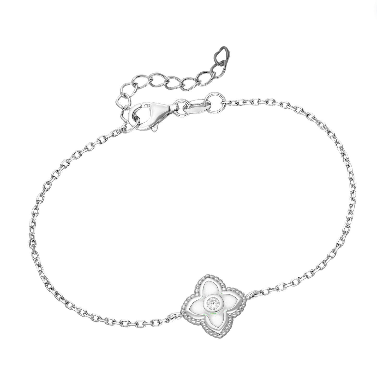 Sterling Silver Rhodium-Plated Enamel Flower Bracelet