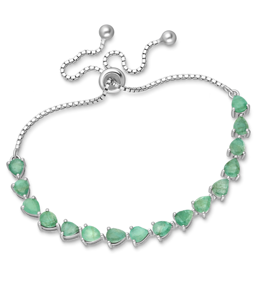 Sterling Silver Prong-Set Precious Gemstone Adjustable Bracelet - Ag Sterling