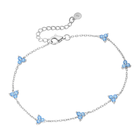 Blue Topaz Flower Charm Bracelet - 925 Sterling Silver - Ag Sterling