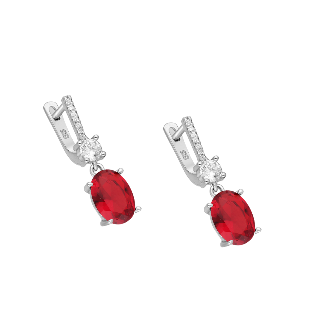 CZ Simulated Ruby and Diamond Drop Earrings - 925 Sterling Silver - Ag Sterling