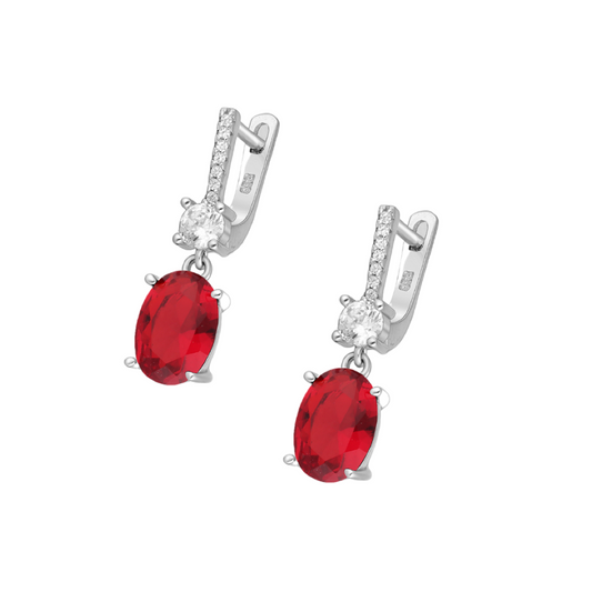 CZ Simulated Ruby and Diamond Drop Earrings - 925 Sterling Silver - Ag Sterling