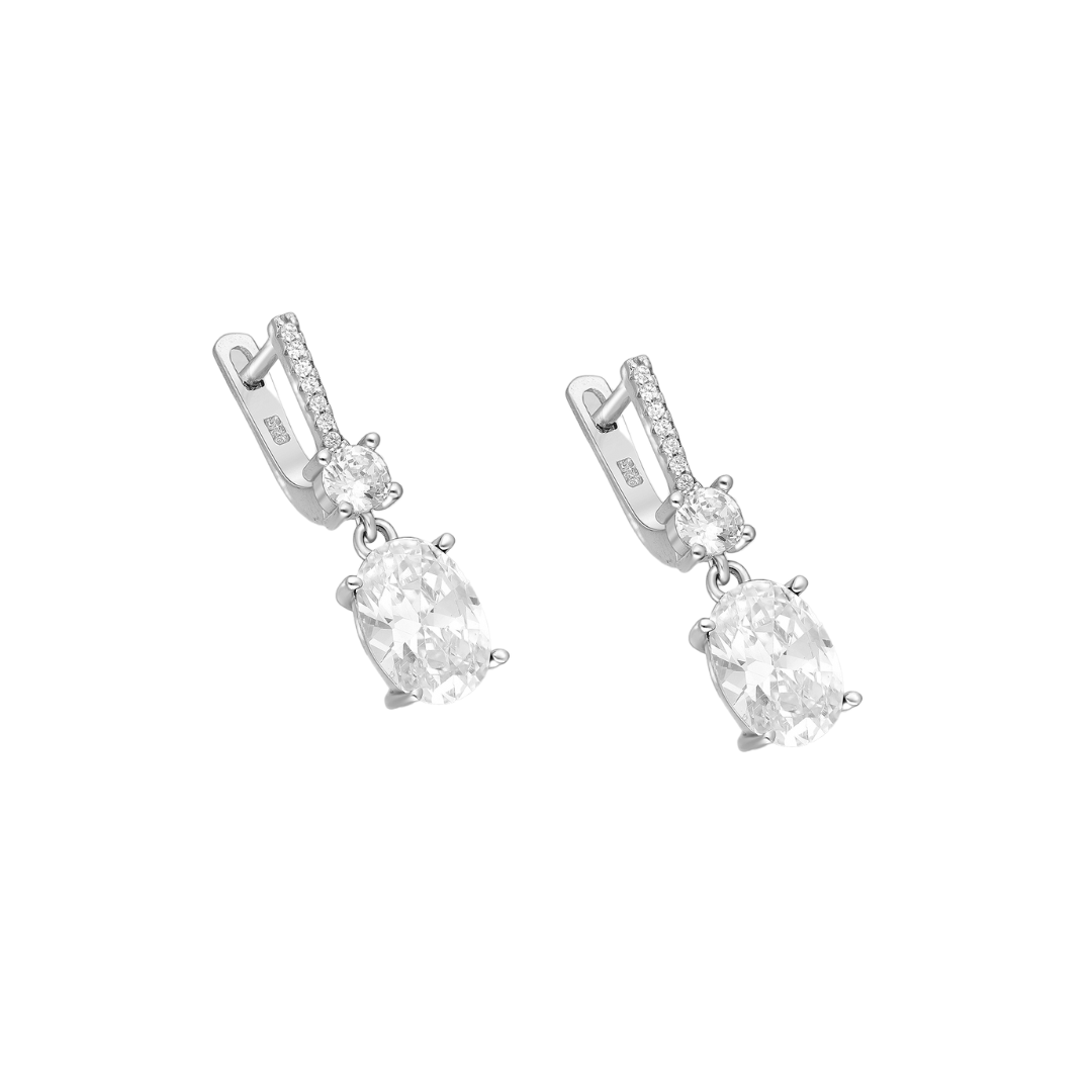 CZ Simulated Diamond Drop Earrings - 925 Sterling Silver - Ag Sterling