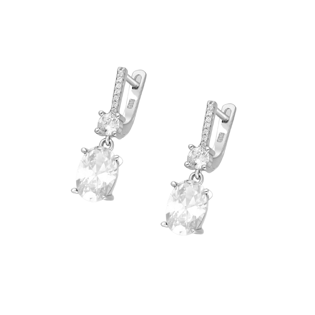 CZ Simulated Diamond Drop Earrings - 925 Sterling Silver - Ag Sterling