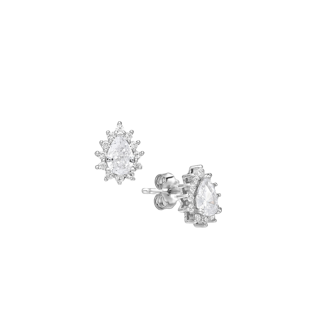 CZ Simulated Diamond Teardrop Halo Stud Earrings - 925 Sterling Silver - Ag Sterling