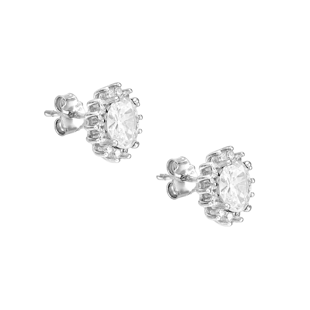 CZ Simulated Diamond Oval Halo Stud Earrings - 925 Sterling Silver - Ag Sterling