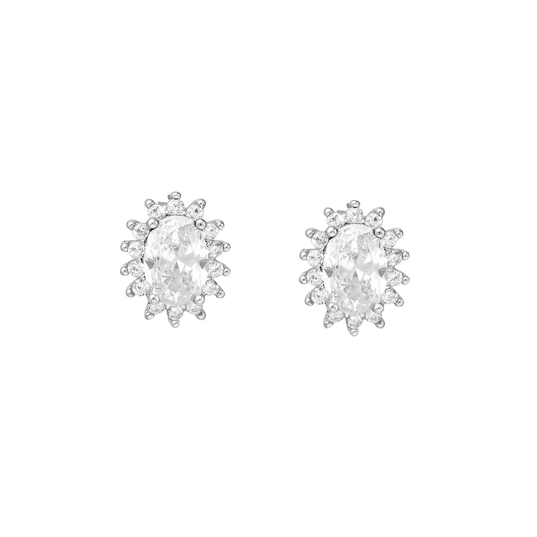 CZ Simulated Diamond Oval Halo Stud Earrings - 925 Sterling Silver - Ag Sterling