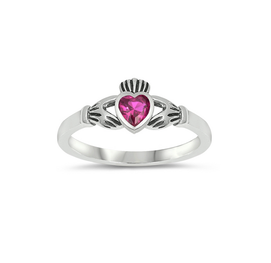 Sterling Silver & Cubic Zirconia Claddagh Ring