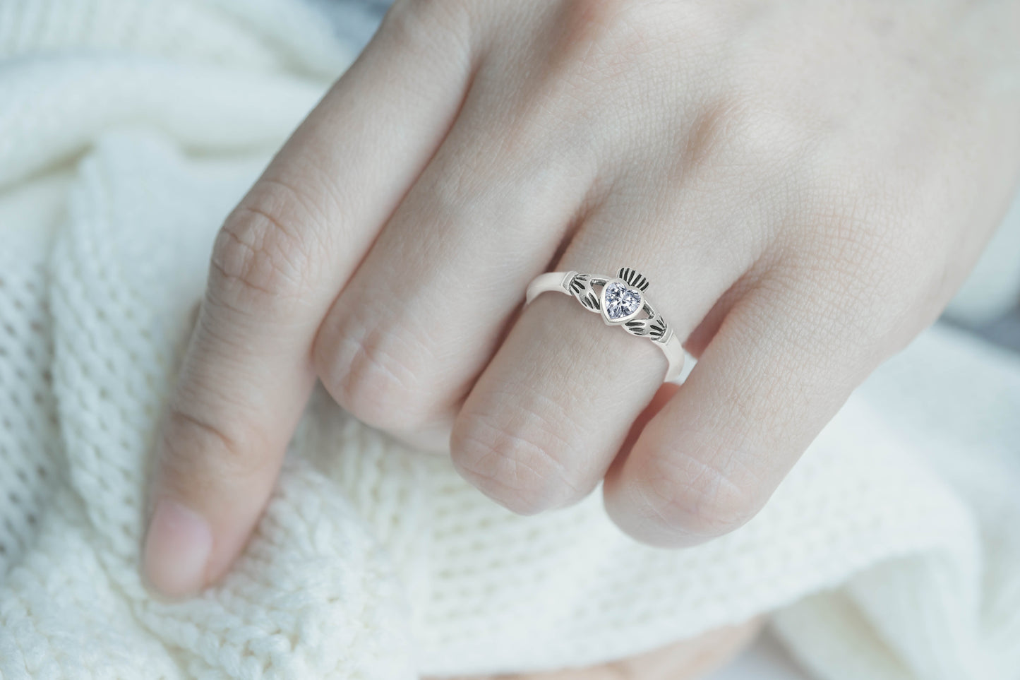 Sterling Silver & Cubic Zirconia Claddagh Ring