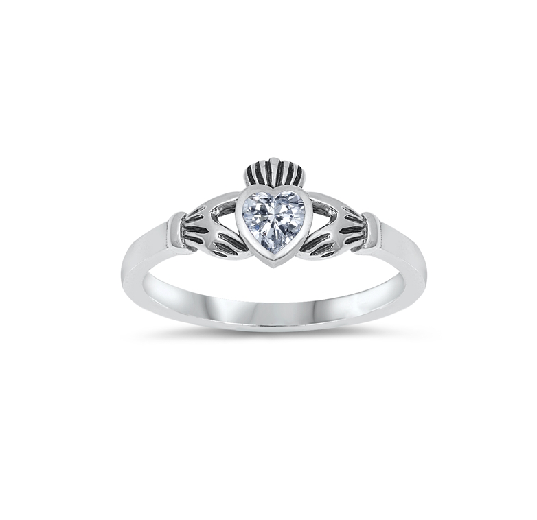 Sterling Silver & Cubic Zirconia Claddagh Ring