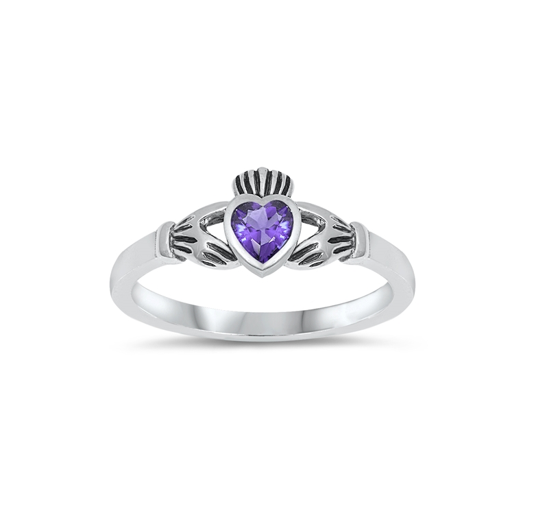 Sterling Silver & Cubic Zirconia Claddagh Ring