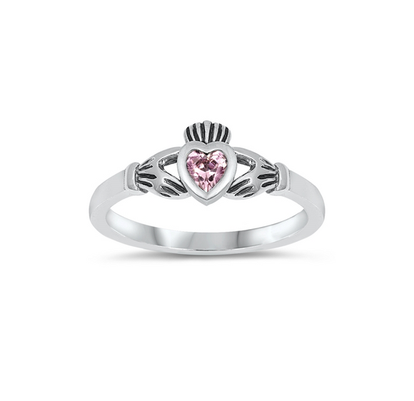 Rose Cubic Zirconia & Sterling Silver Claddagh Ring
