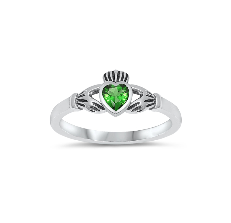 Sterling Silver & Cubic Zirconia Claddagh Ring