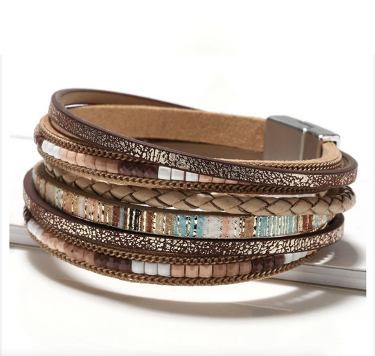 Brown Multi Colored Multi-strand Faux Leather Bracelet